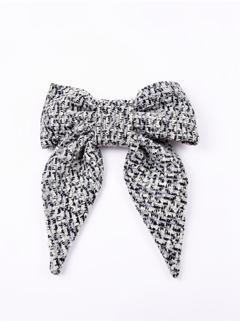 Mini lazo tweed tonos blanco, negro y destellos plateados