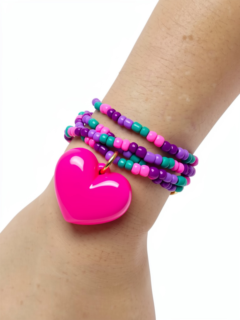 Pulsera/collar de mostacilla corazón chocle fucsia