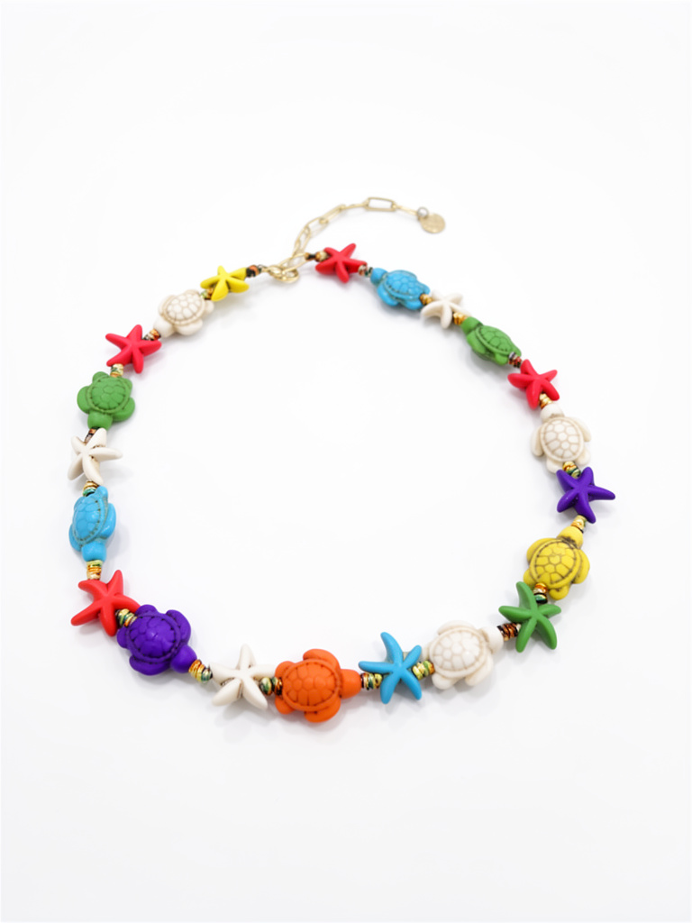 Collar pasta de turquesa de tortugas y estrellas marinas