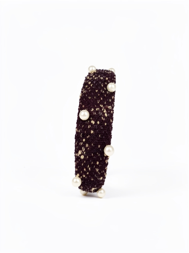 Diadema tweed color burdeos con perlas