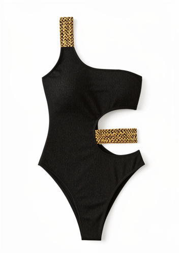 TRAJE DE BAÑO NEGRO Y DORADO
