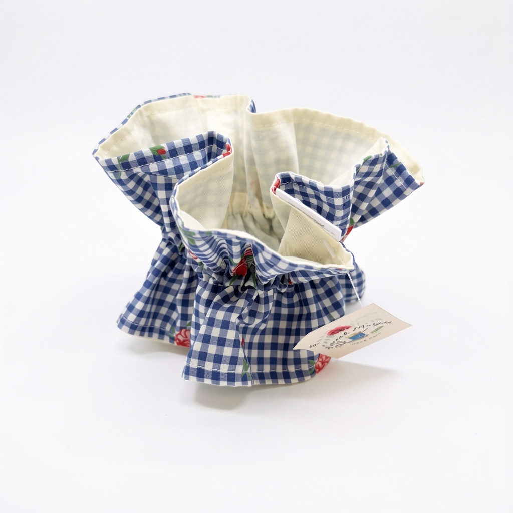 Sky Blue Gingham Roses 2 - Double Ruffle Scrunchie