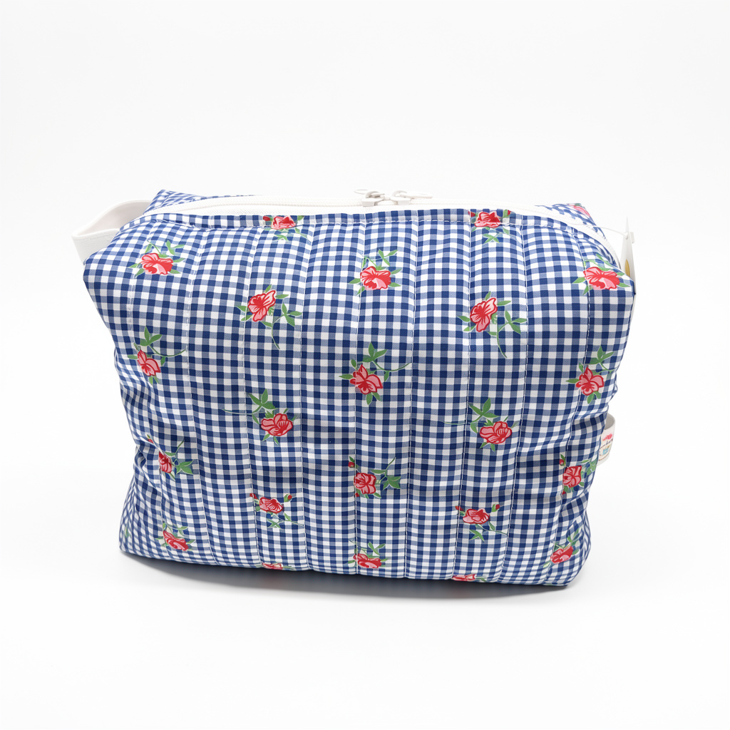 Sky Blue Gingham Roses Vanity Bag