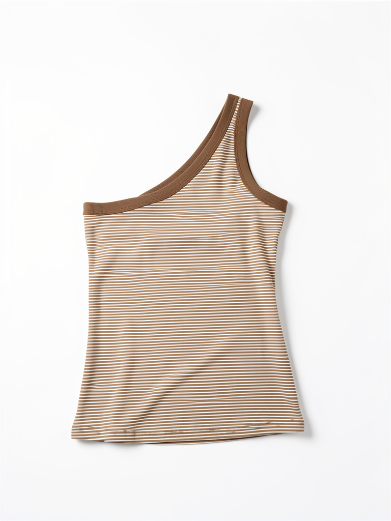 Blusa a rayas café con blanco medio hombro