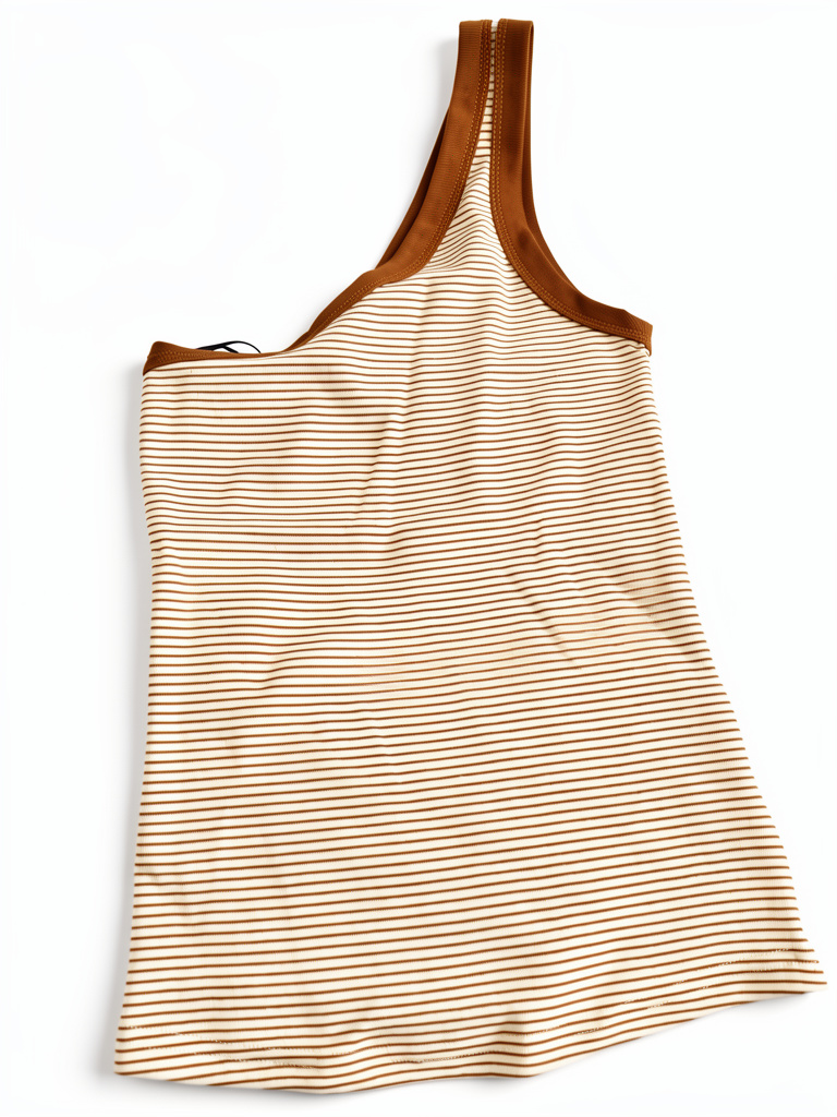 Blusa a rayas beige con café medio hombro