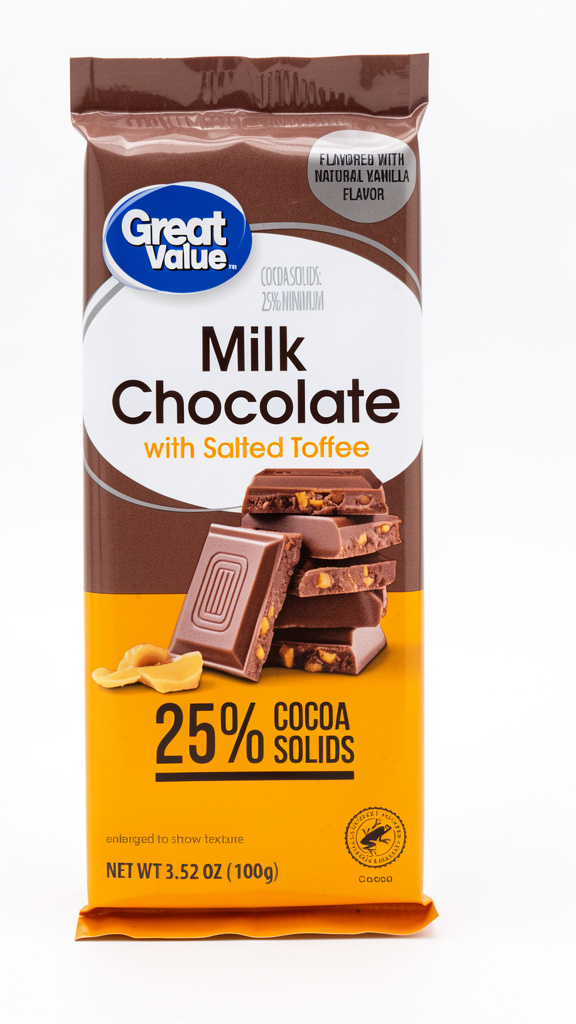 CHOCOLATE GREAT VALUE MILK CHOCOLATE WITH SALTED TOFFEE 100GR