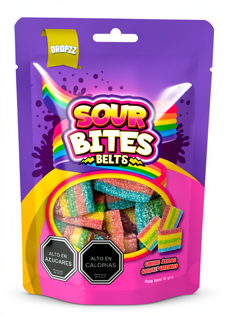 GOMITAS TURBO ÁCIDAS SABOR FRUTAL SOUR BITES BELTS 70GR