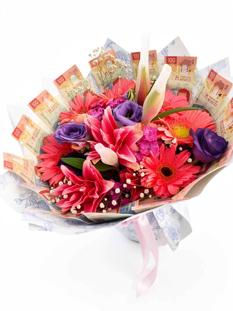 Bouquet rosa con billetes
