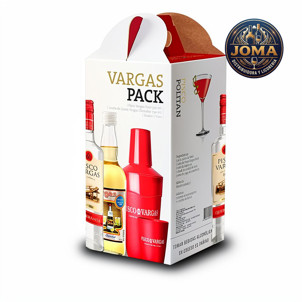Pack Vargas: Pisco Quebranta 750ml + Jarabe de Goma Chevalier 750ml + Shaker + Vaso
