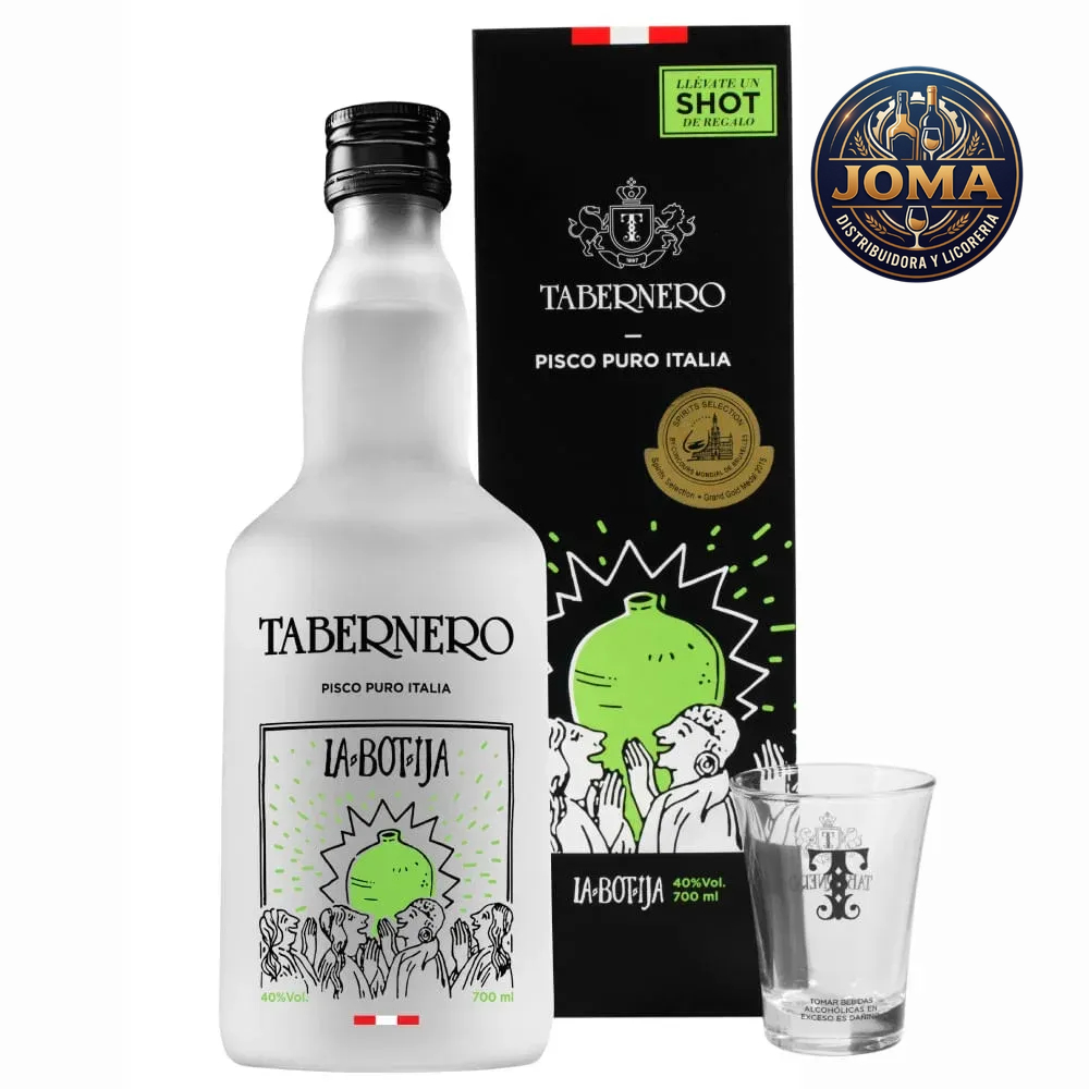 Tabernero Pisco Puro ITALIA LA BOTIJA 700ml + Shot