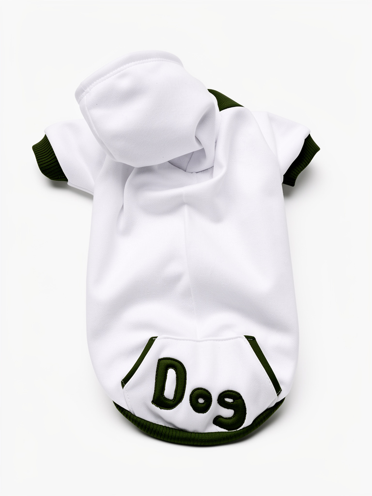 Polera blanca Dog con capucha (XS-S)