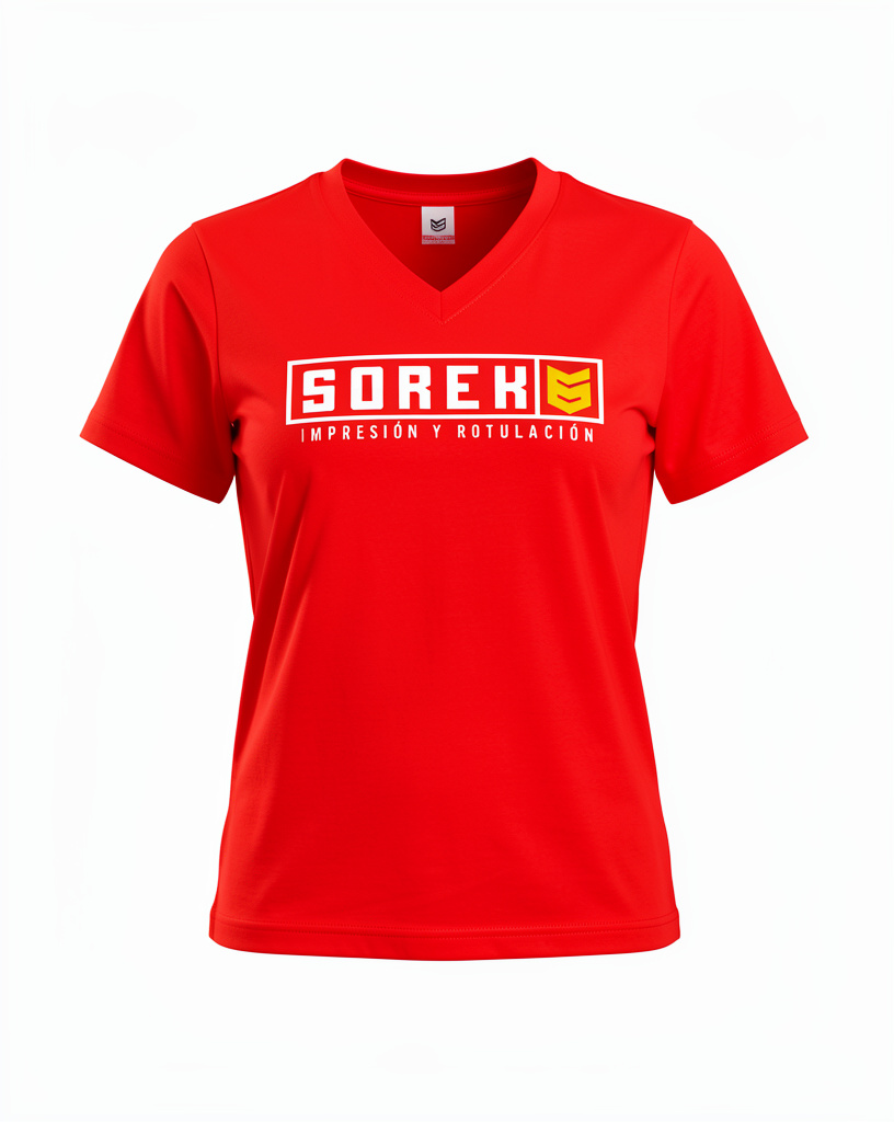 Camiseta cuello V Rojo Mujer