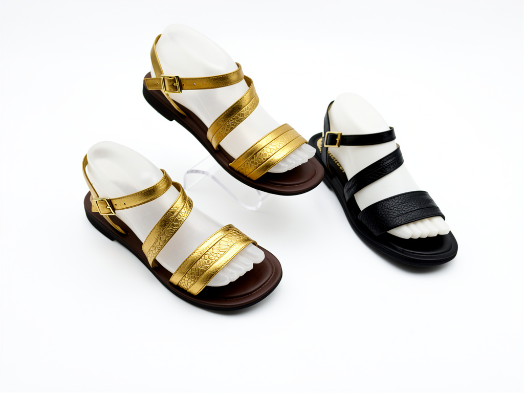 SANDALIA REF 06 NEGRO, DORADO, TALCO.