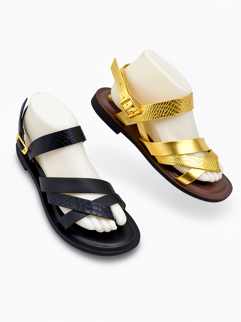 SANDALIA REF 05 NEGRO, DORADO
