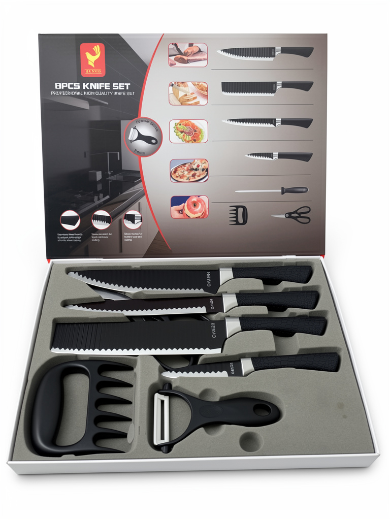 HENVO set cuchillos 8 piezas negro
