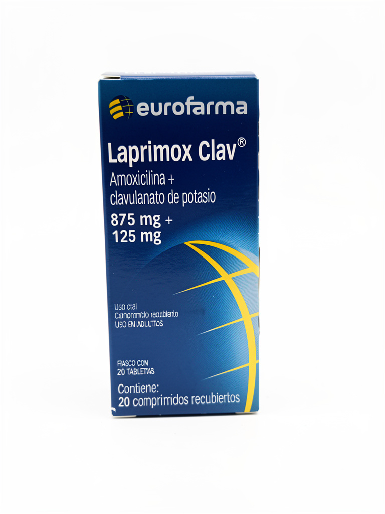 B-2.  LAPRIMOX CLAV (875MG + 125 MG) AMOXICILINA + ACIDO CLAVULANICO (875MG + 125MG). FRASCO CON 20 TABLETAS. EUROFARMA