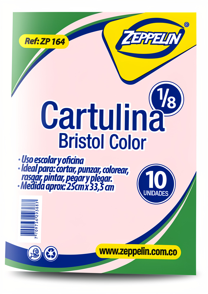 CARTULINA BRISTOL COLORES 1/8 ZP164 ZEPPELIN