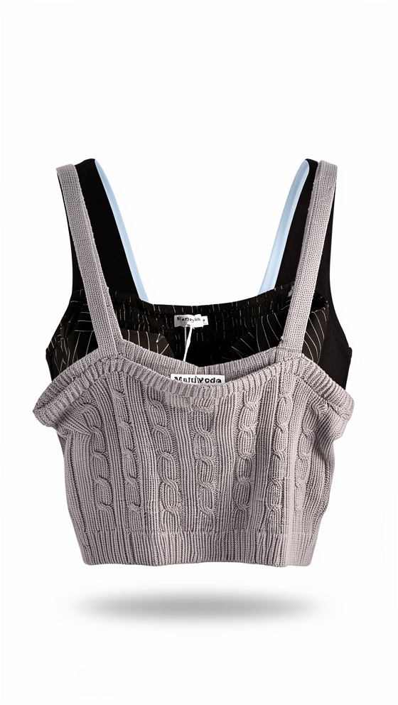 Blusa corta tiras tejida gris S/M