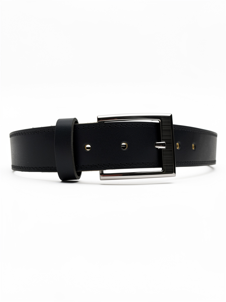 Cincho negro doble costura hebilla casual cuadrada