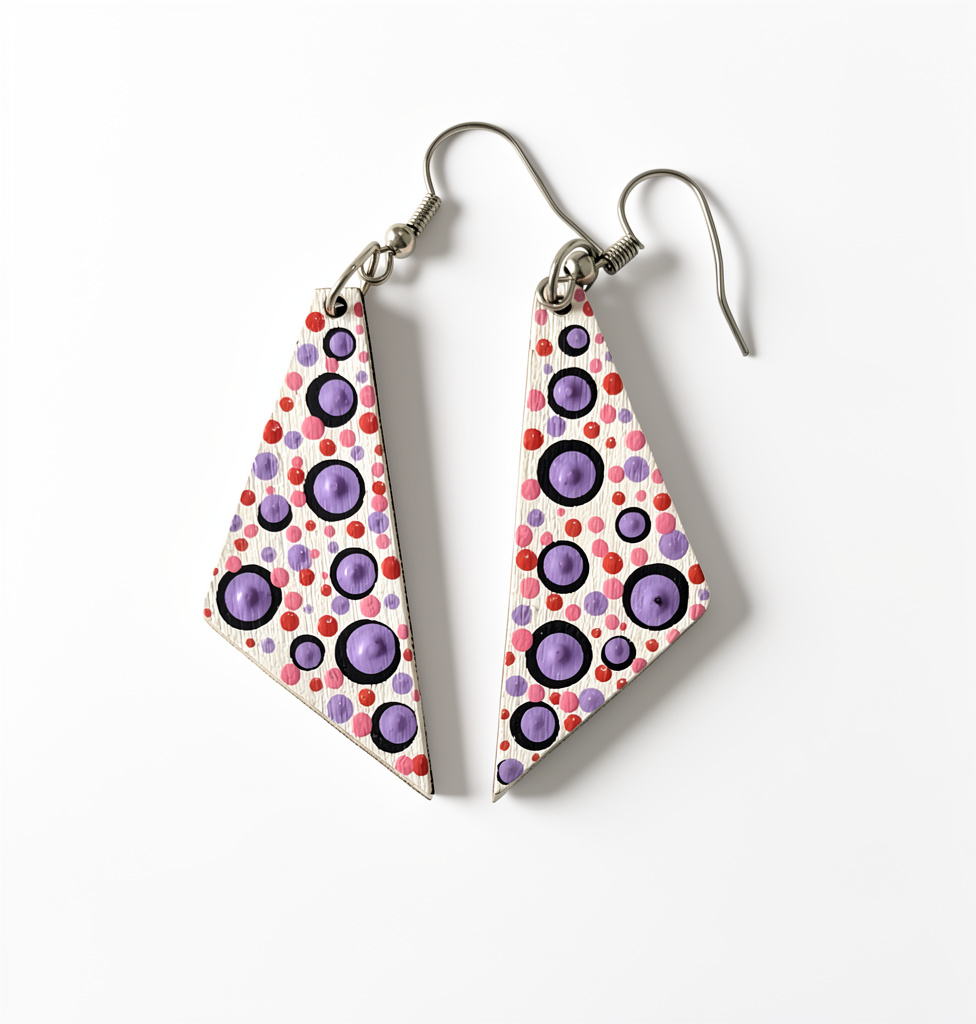 Arete medio triángulo morado blanco