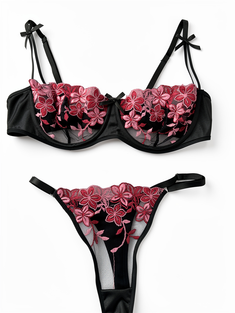 SET ENCAJE NEGRO FLORAL