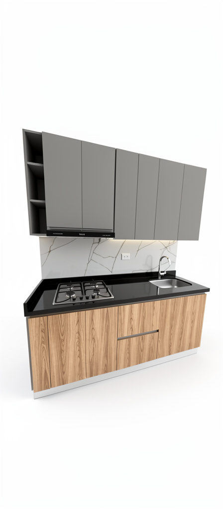Cocina integral de 2 metros con mesón en granito natural negro absoluto