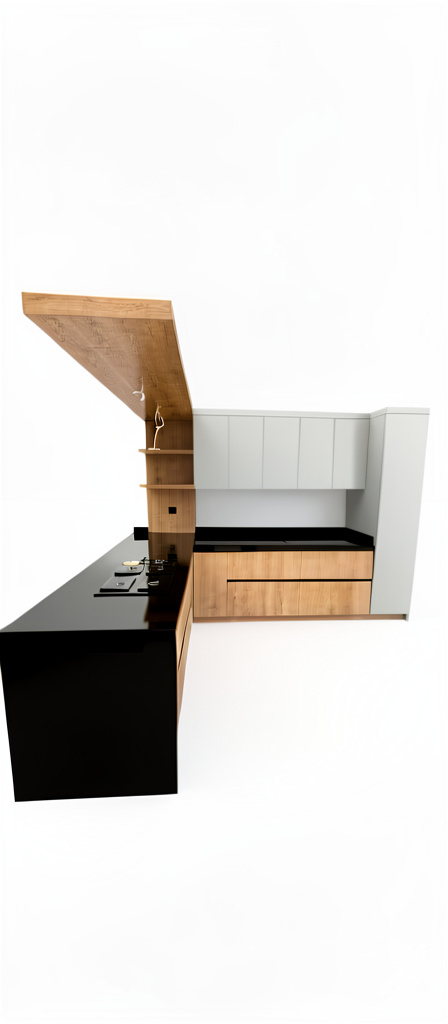 Cocina integral de 2.50 x 2.10 con alacena de 50 cm isla de ancho 90 con patera mesón negro absoluto