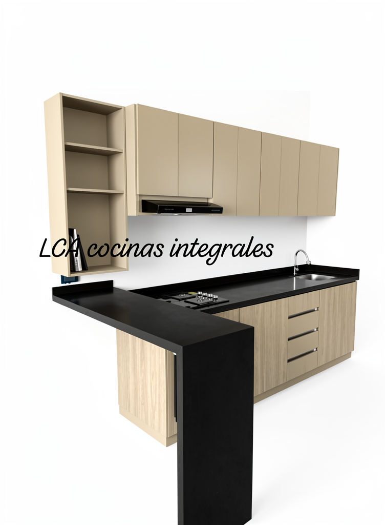 Cocina integral de 2.5 metros con mesón y barra negro absoluto barra de 1.50 x 40