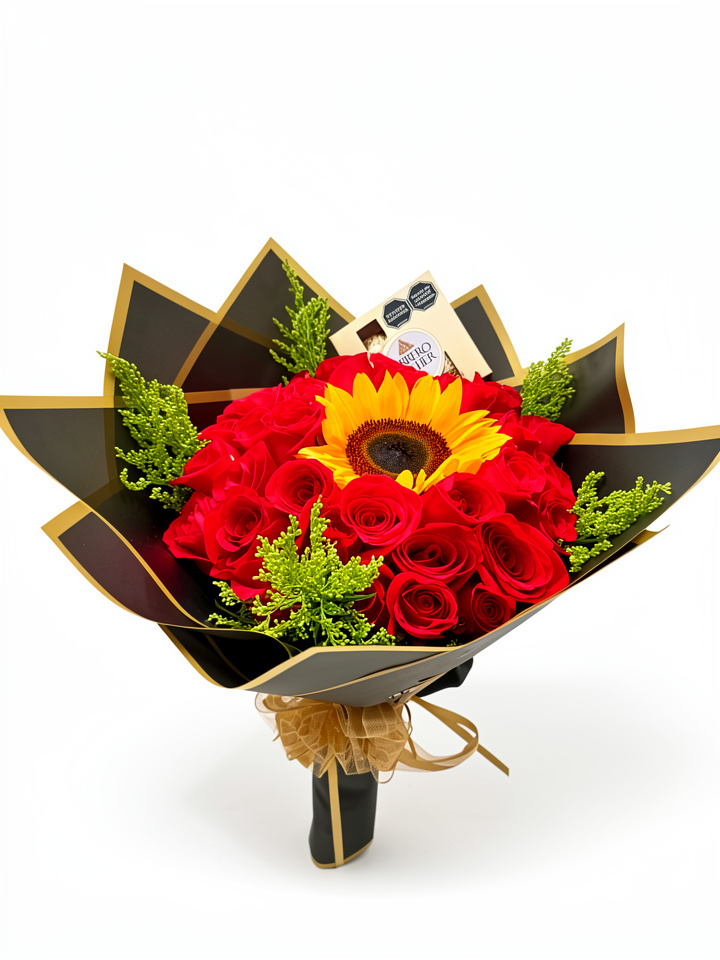 Ramo rosas con girasol