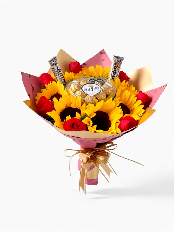 Ramo girasoles con chocolates