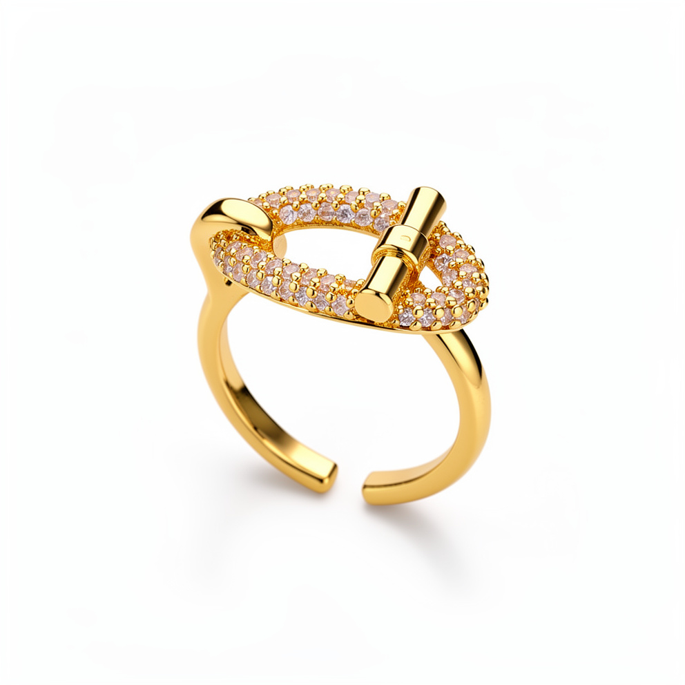 18144-ANILLO DORADO AJUSTABLE OVALO PIEDRAS