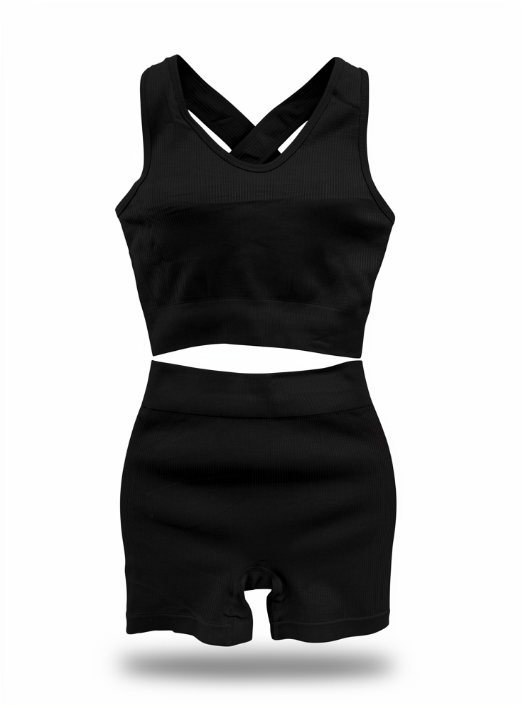 Conjunto short canelado + top cruzado