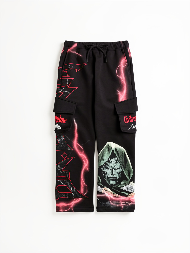 Civil Regime Dr. Doom  Wide Leg Cargo Fleece Pants Joggers
