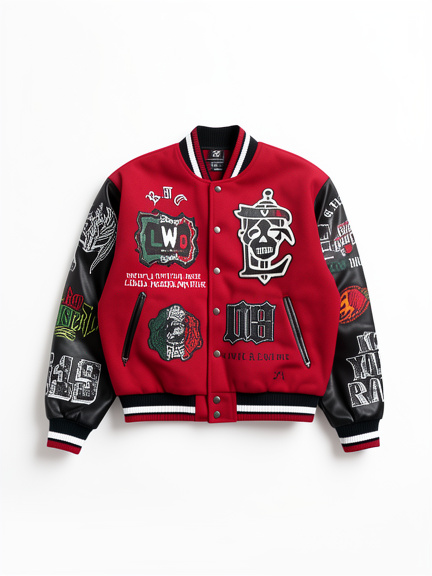 CIVIL REGIME WW LWO letterman Jacket in Radiant Red /Balck