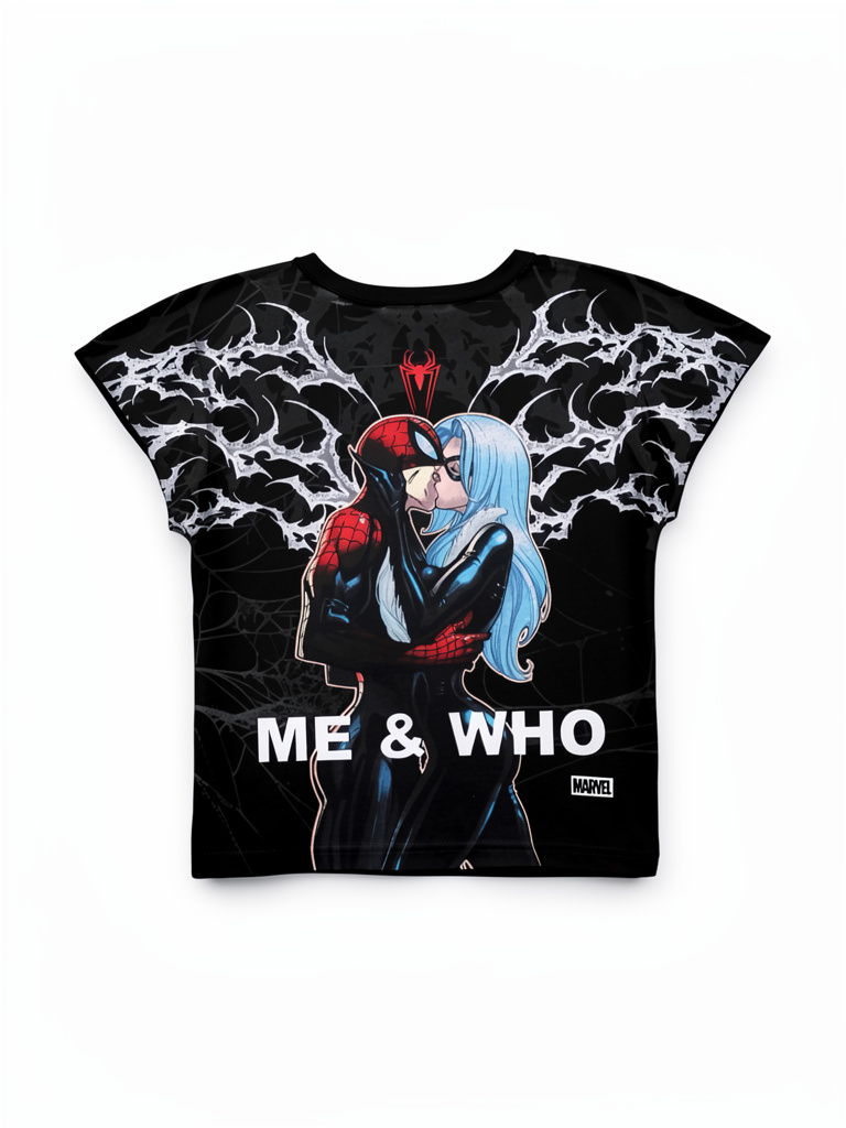 CIVIL REGIME Spiderman And Me  Baby Tee/Crop Top in Black