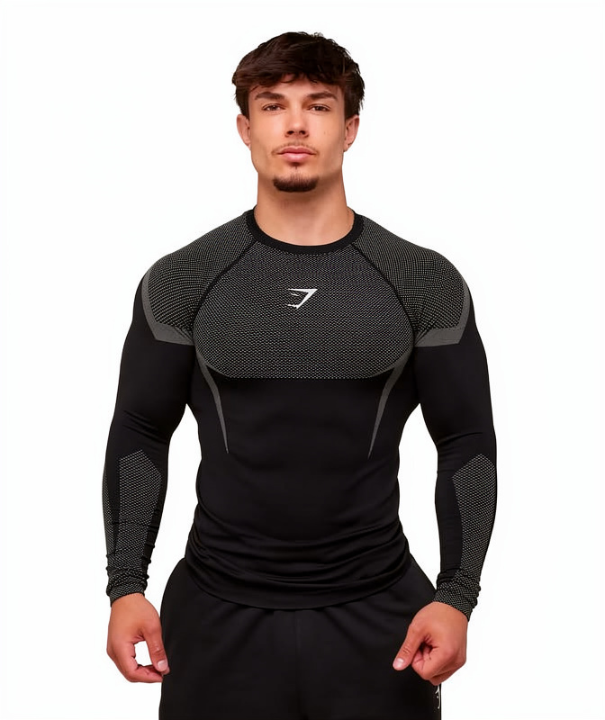 GymShark Onyx 5.0 Seamless Long Sleeve T-Shirt Black/Light Grey