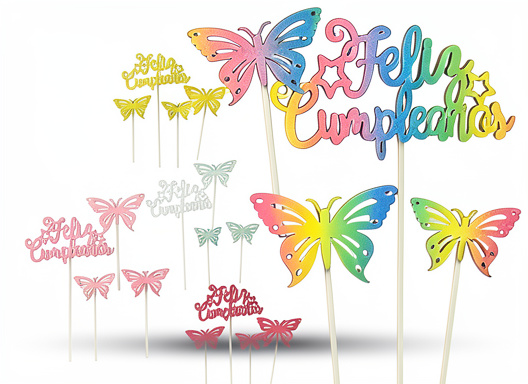 Adorno pinche feliz cumple mariposas 5 piezas.