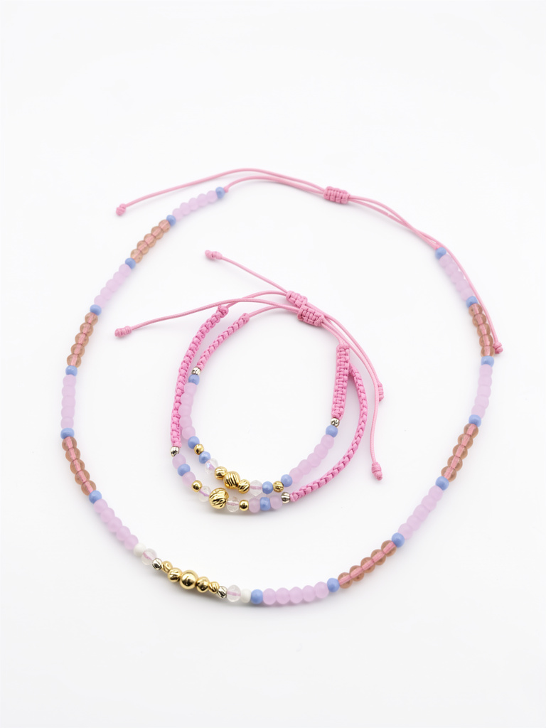 Pulseras rosas y lilas C/gargantilla ajustables