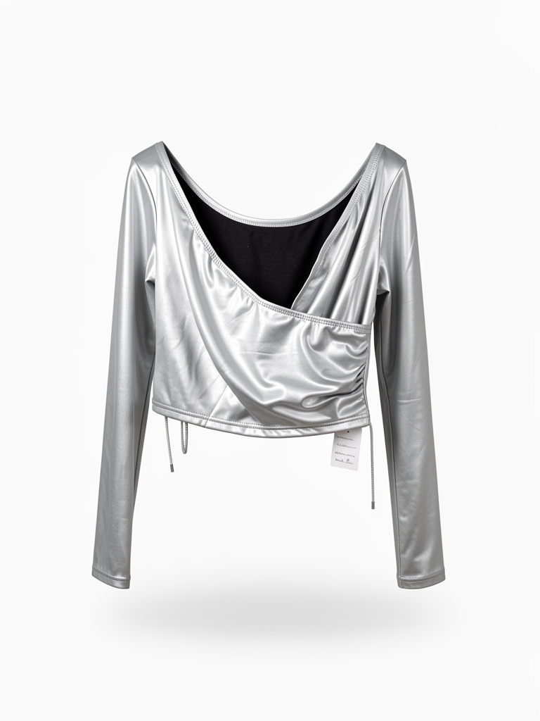 Crop top plateado manga larga