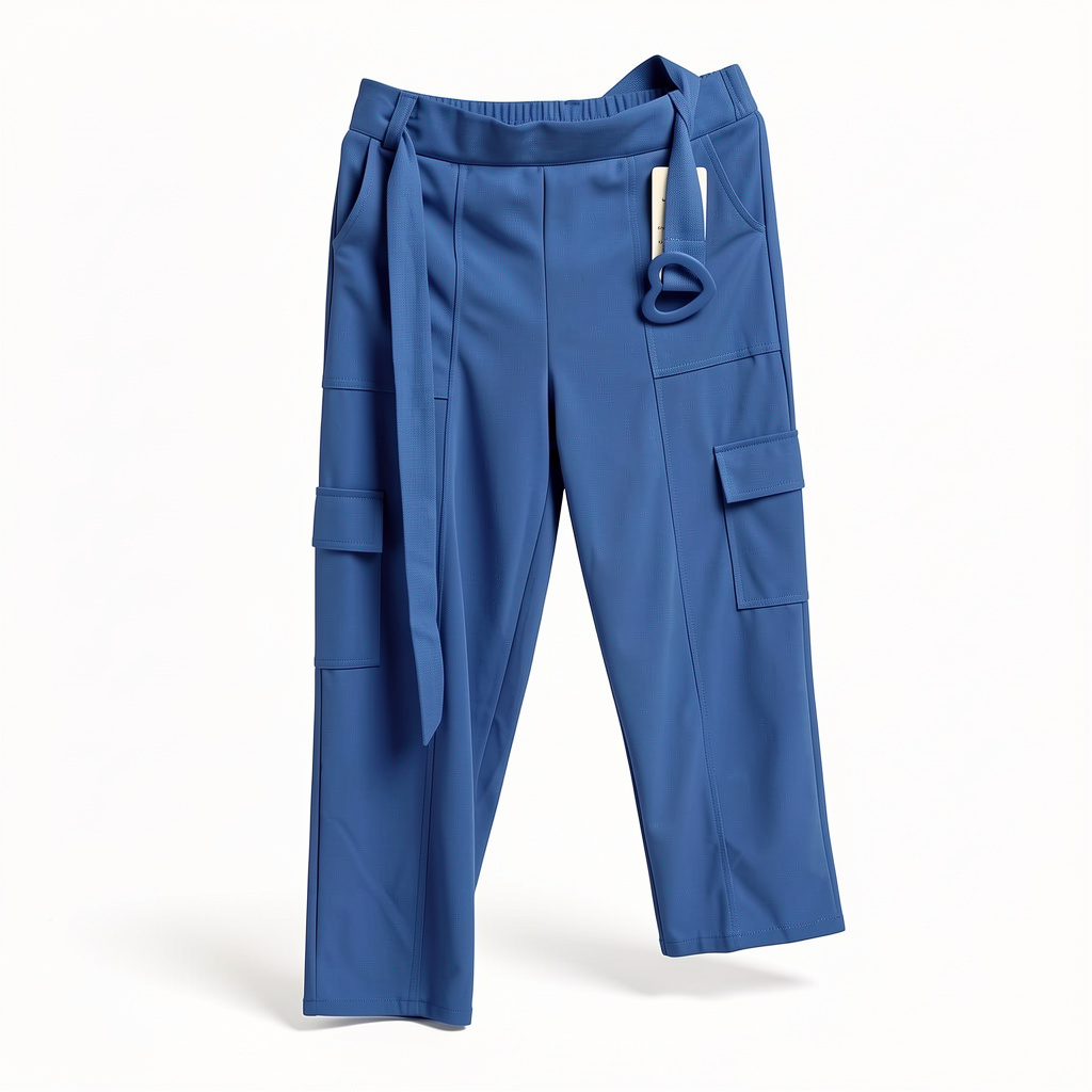 PANTALON CARGO  DE TELA CINTURON DE CORAZON  AZUL REY