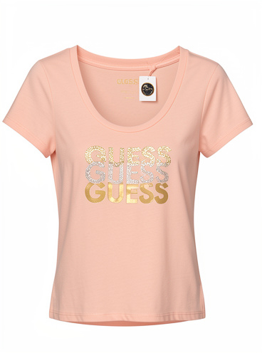 BLUSA GUESS SALMON  LOGO DORADO Y PLATEADO S