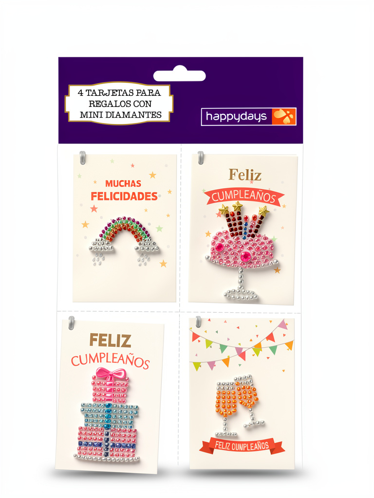 Cuatro. Tarjetas para regalos con mini diamantes.