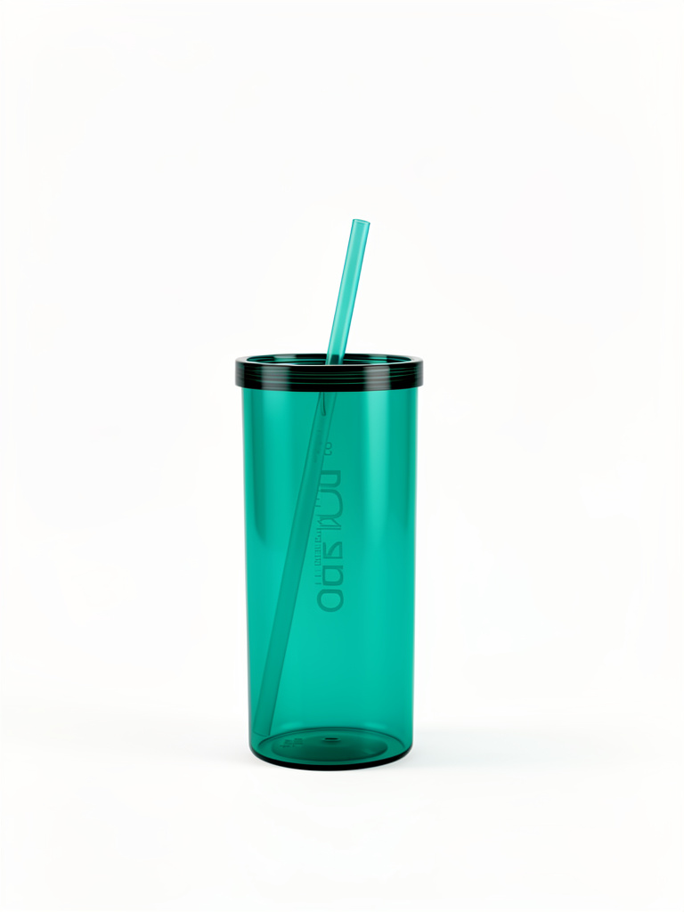 Clear green tumbler with straw