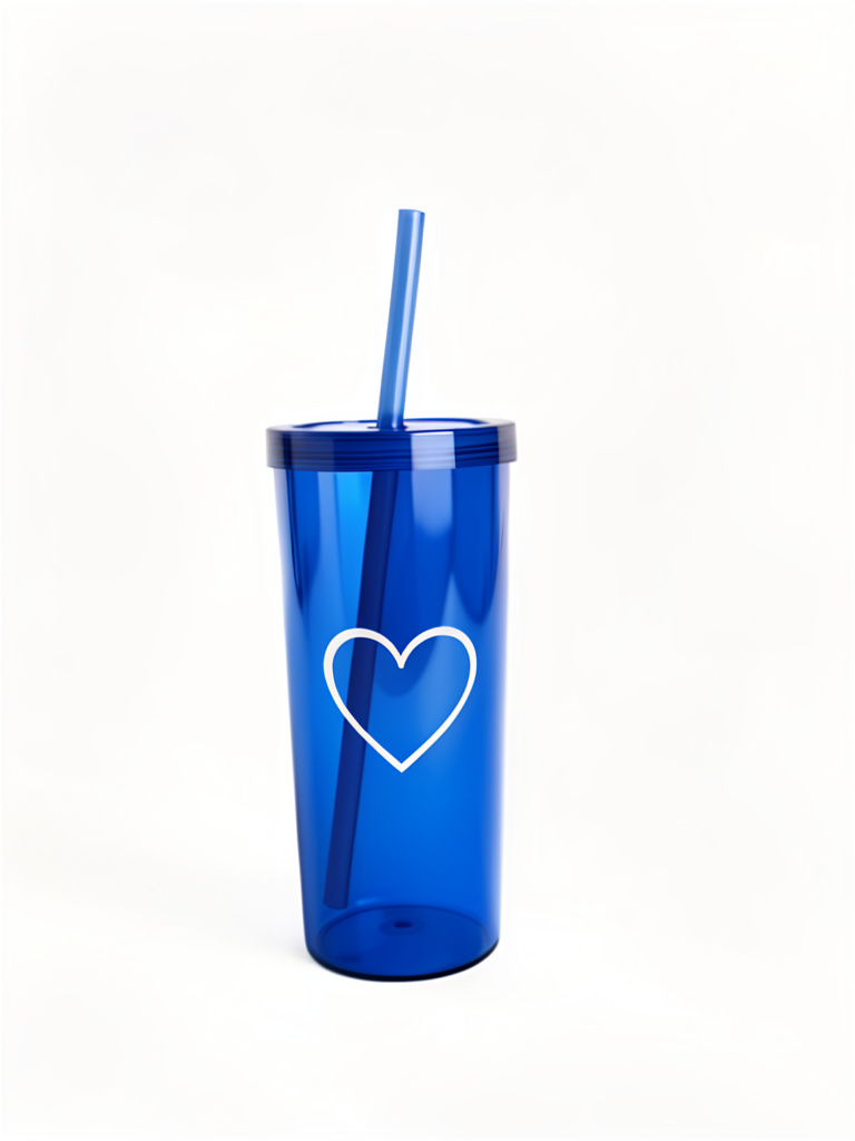 Clear Blue Tumbler with Straw