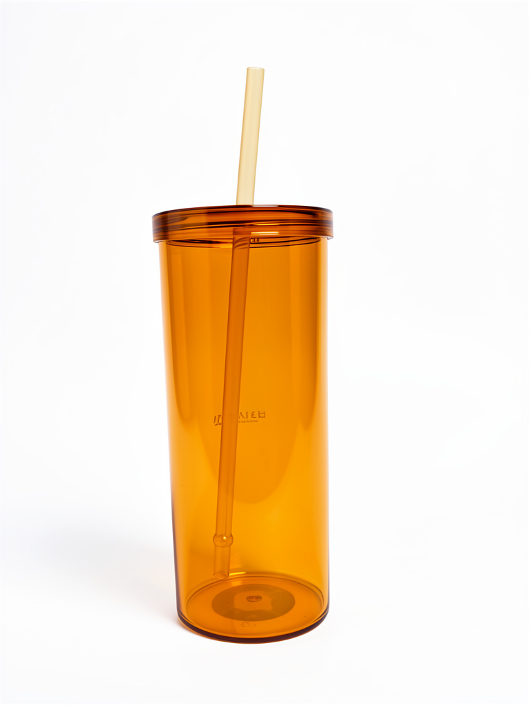 Orange clear tumbler with straw