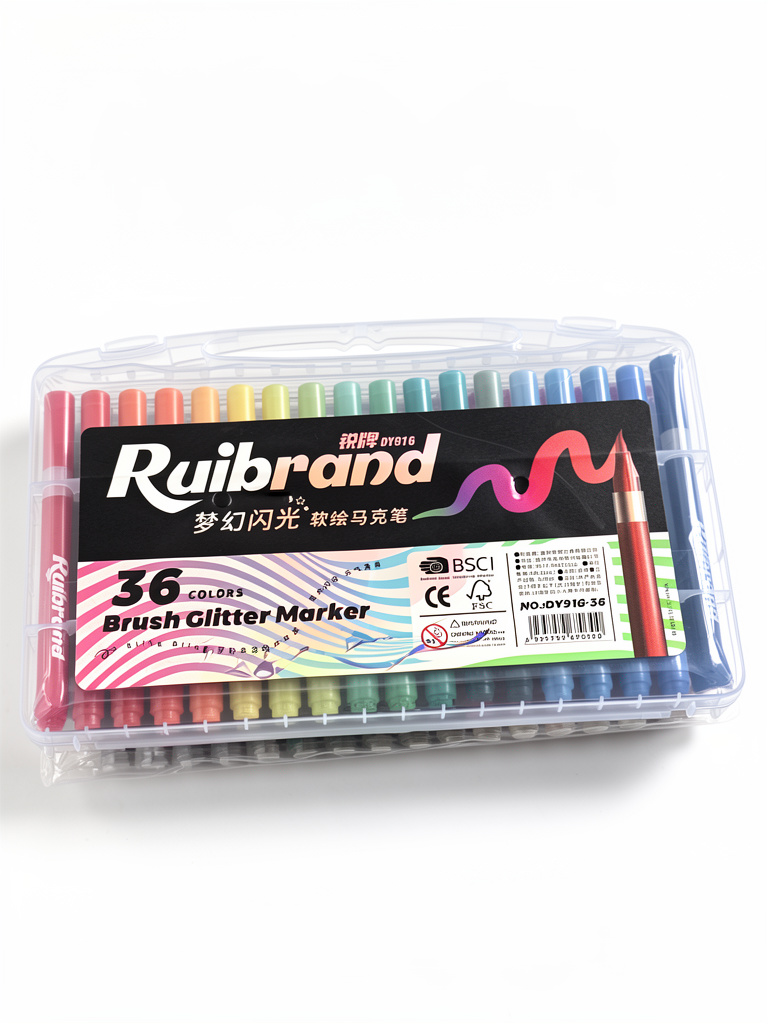 Plumón Ruibrand Brush Glitter 36 pz