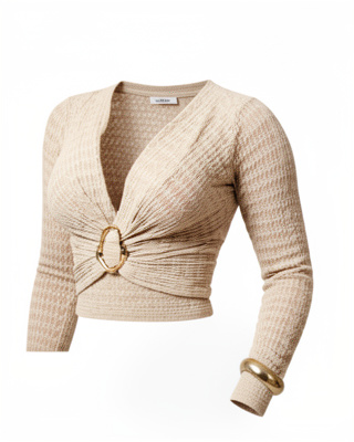 Top beige tejido