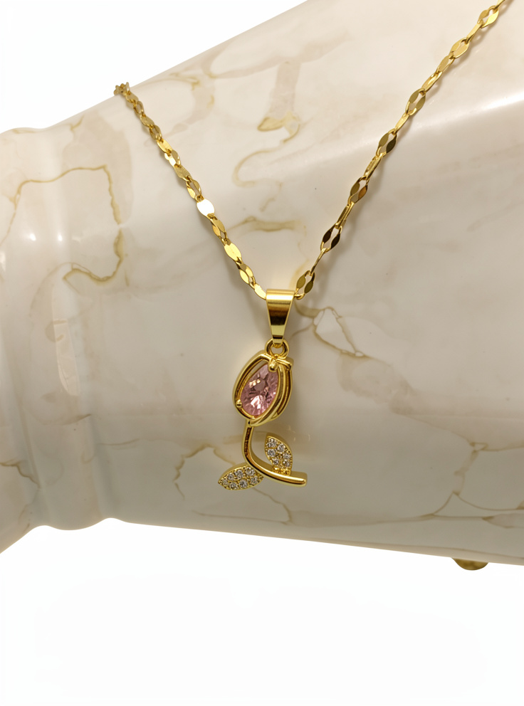COLLAR TULIPAN ROSA GOLD ACERO INOX.