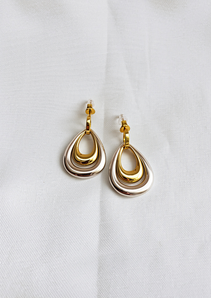 ARETES POSTE GOTA SILVER - GOLD ACERO PREMIUM