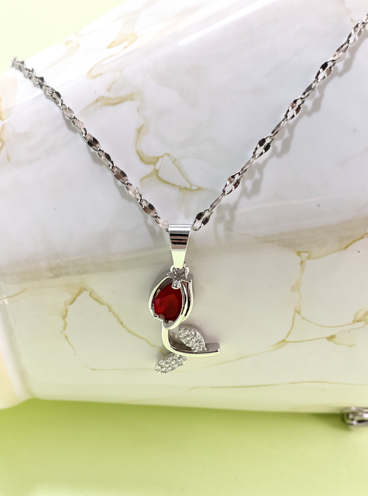 COLLAR TULIPAN ROJO SILVER ACERO INOX.